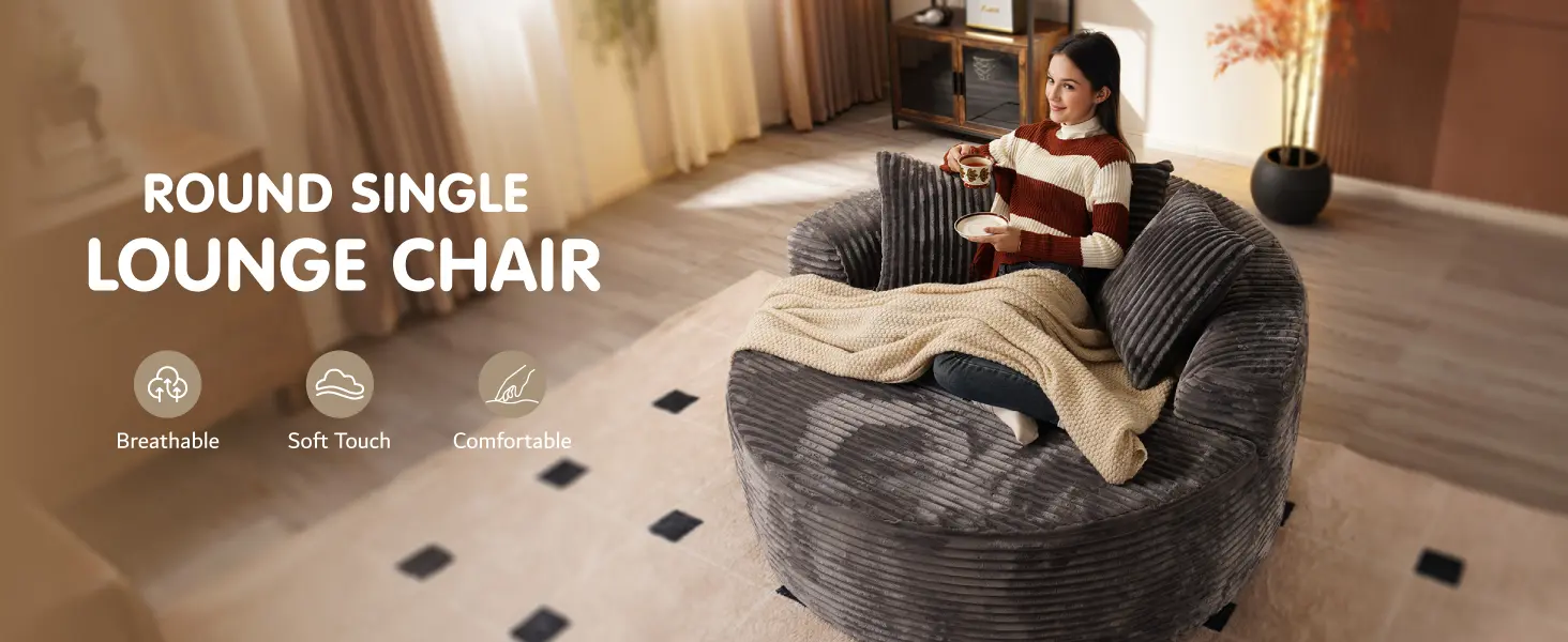CloudLuxe fotoliu lounge rotund corduroy, detaliu 1