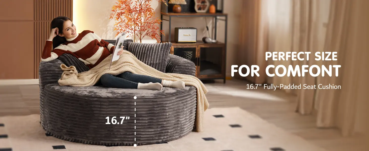 CloudLuxe fotoliu lounge rotund corduroy, detaliu 2