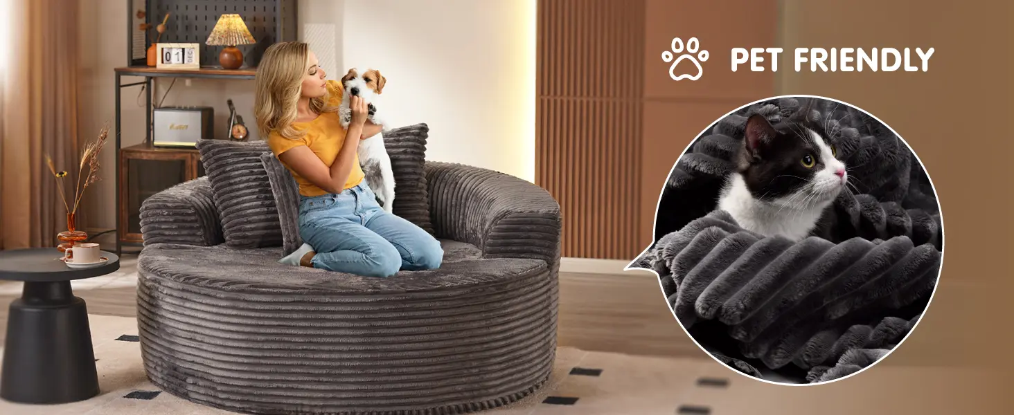 CloudLuxe fotoliu lounge rotund corduroy, detaliu 5